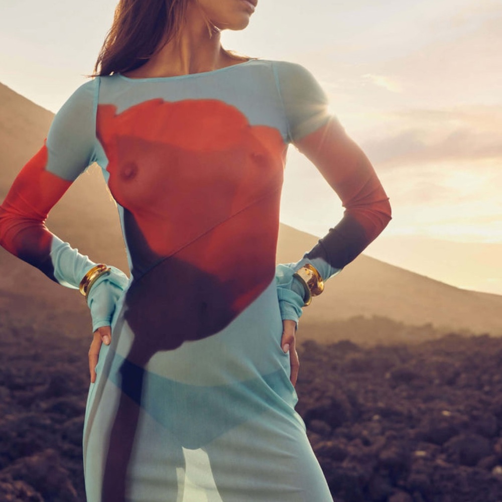 Rat & Boa Blue and Orange Asymmetrical Bodycon Dress